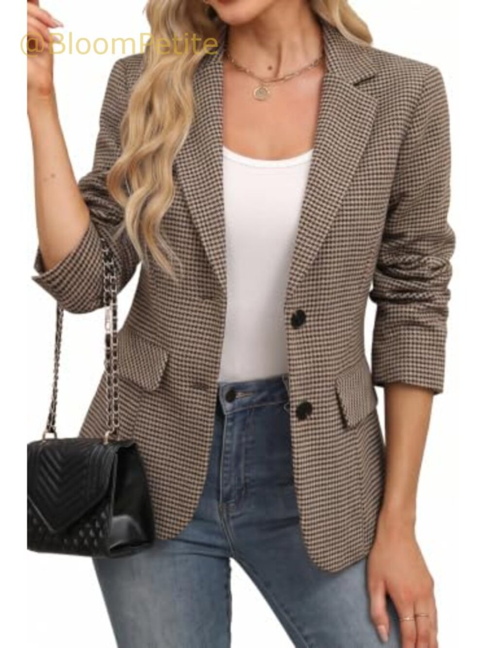 Women's Plaid Blazer Notch Lapel Business Casual Work Suit Jacket